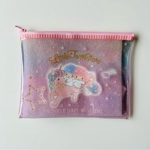 Cute little twin stars Kiki Lala flat zipper bag / new from Japan . Vinyl bag